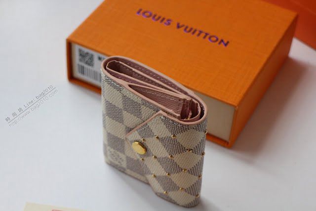 lv錢包 N60251 鉚釘嵌飾 Damier Azur帆布 Zoé錢夾 lv翻蓋短錢包  lvqb1509